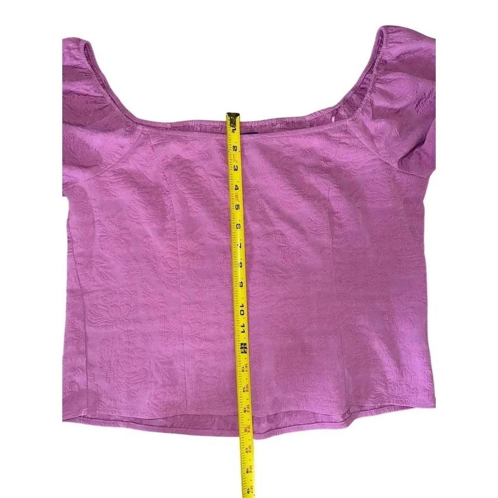 ModCloth‎ Blouse Womens M Purple Floral Jacquard Puff Sleeve Square off shoulder